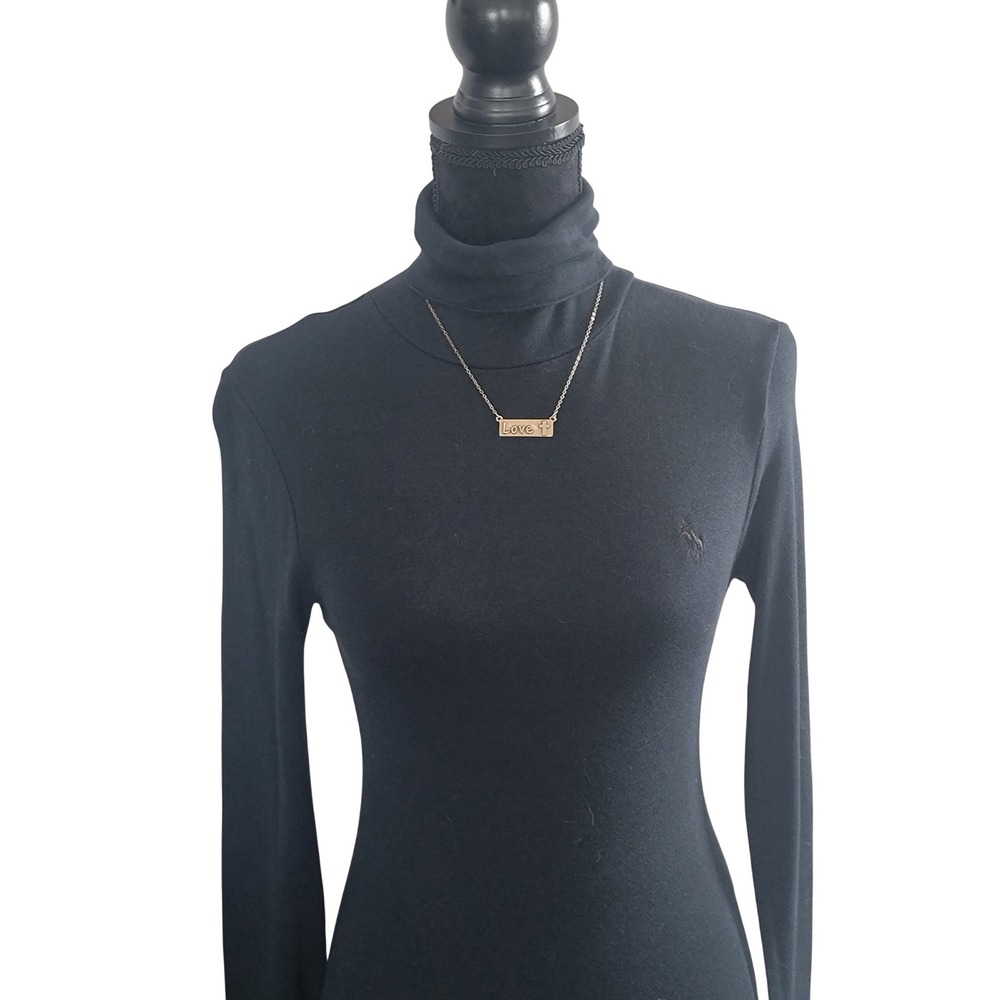 Polo Ralph Lauren Womens Black Long Sleeve Turtleneck Logo Top‎ Slim Fit
